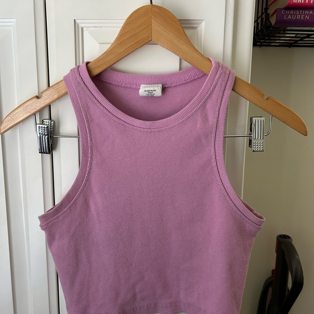 Purple and Pink Sleeveless Fitted Crop Tank Top